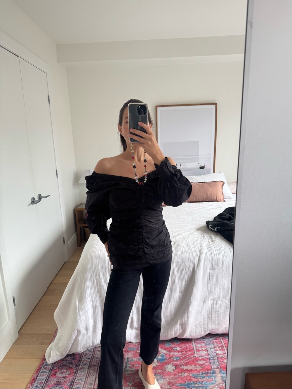 Black Off-Shoulder Ruched Ganni Top